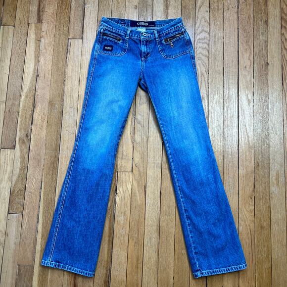 Guess Vintage Y2K Low Rise Bootcut Flare Jeans Hip Huggers Zip‎ Pockets Size 27" - Picture 1 of 13
